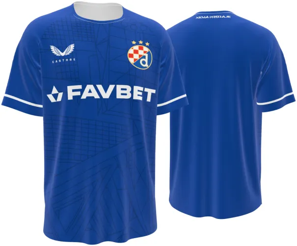 Camisa titular do Dinamo Zagreb 2026 - 2027 azul com traços geométricos finos, frente e costas