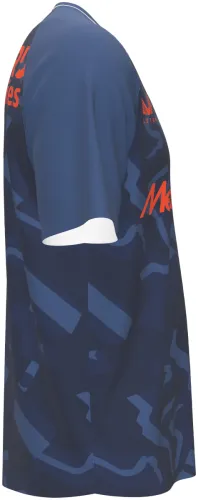 Camisa terceiro uniforme do Feyenoord 2026 - 2027 azul-marinho com fitas tom sobre tom, frente e costas