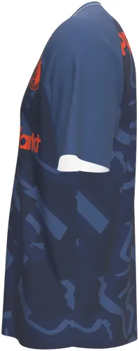 Camisa terceiro uniforme do Feyenoord 2026 - 2027 azul-marinho com fitas tom sobre tom, frente e costas