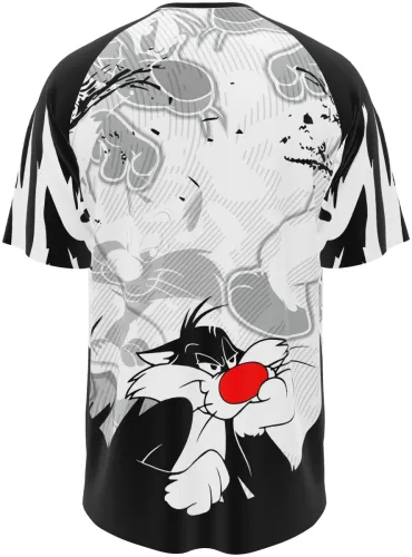 Camisa de interclasse Frajola 2026 preta e branca com o personagem, frente e costas