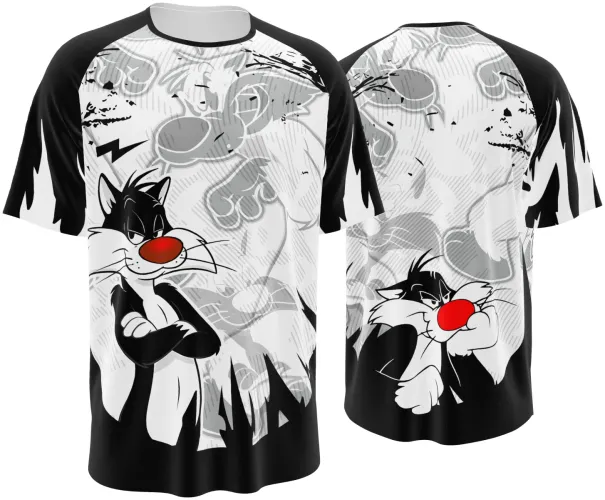 Camisa de interclasse Frajola 2026 preta e branca com o personagem, frente e costas