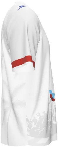 Camisa visitante do Haiti 2026 branca com cena da independência na barra, frente e costas
