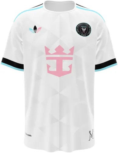 Camisa terceiro uniforme do Inter Miami 2026 branca com uma coroa rosa no peito, frente e costas