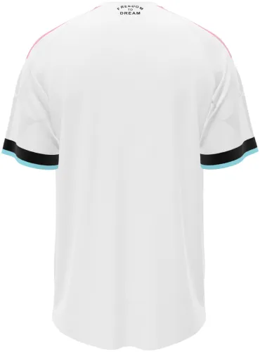 Camisa terceiro uniforme do Inter Miami 2026 branca com uma coroa rosa no peito, frente e costas