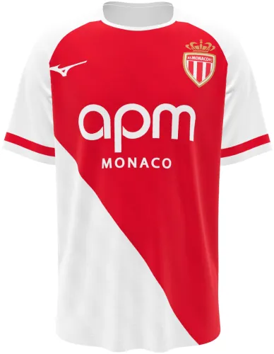 Camisa titular do Monaco 2026 - 2027 branca com a diagonal vermelha, frente e costas