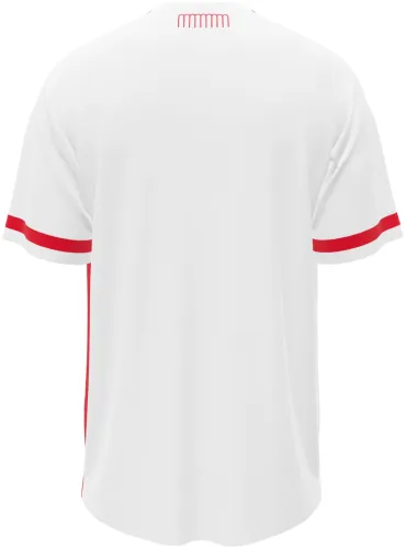 Camisa titular do Monaco 2026 - 2027 branca com a diagonal vermelha, frente e costas