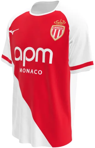 Camisa titular do Monaco 2026 - 2027 branca com a diagonal vermelha, frente e costas