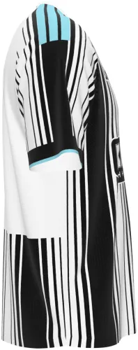 Camisa titular do Newcastle United 2026 - 2027 listrada de preto e branco, frente e costas