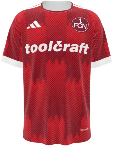 Camisa titular do Nuremberg 2026 - 2027 vermelha com padrão de muralha, frente e costas