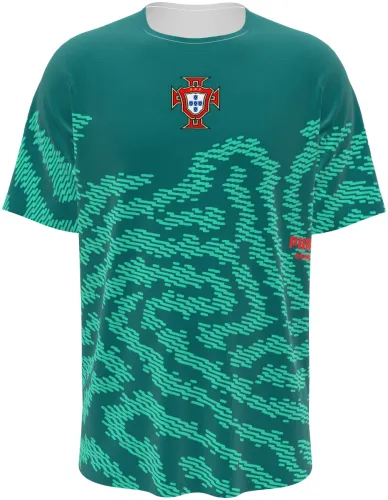 Camisa Portugal Salehe Bembury King 2026 verde com padrão orgânico, frente e costas