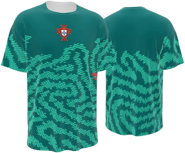Camisa Portugal Salehe Bembury King 2026 verde com padrão orgânico, frente e costas