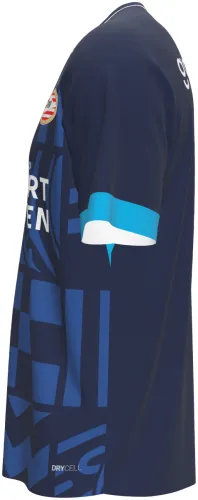 Camisa terceiro uniforme do PSV Eindhoven 2026 - 2027 azul-marinho com grafismo de circuito, frente e costas