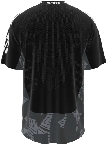 Camisa de goleiro do Real Madrid 2026 - 2027 preta com meio-tom e grafismo cinza, frente e costas