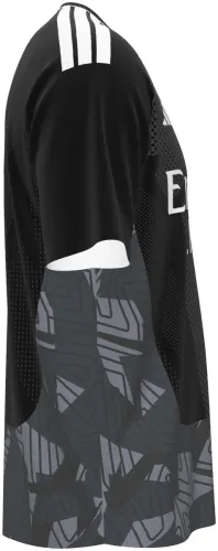 Camisa de goleiro do Real Madrid 2026 - 2027 preta com meio-tom e grafismo cinza, frente e costas