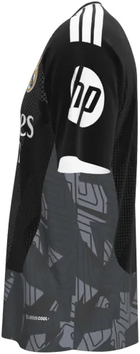 Camisa de goleiro do Real Madrid 2026 - 2027 preta com meio-tom e grafismo cinza, frente e costas