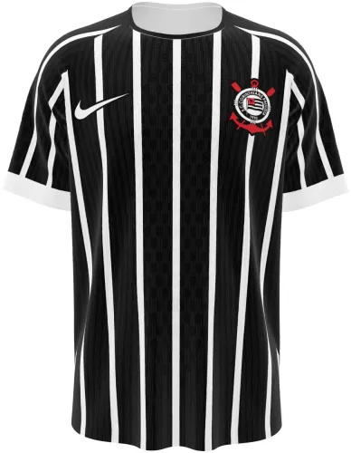 Camisa visitante do SC Corinthians 2026 listrada de preto e branco, frente e costas
