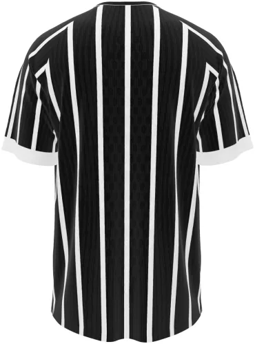 Camisa visitante do SC Corinthians 2026 listrada de preto e branco, frente e costas