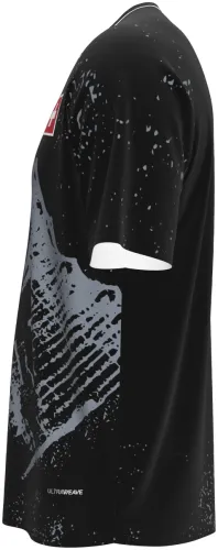 Camisa de goleiro da Suíça 2026 preta com os Alpes pintados em cinza, frente e costas