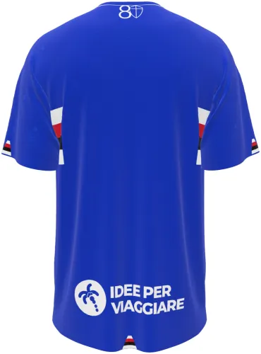 Camisa titular da UC Sampdoria 2026 - 2027 azul com a faixa clássica no peito, frente e costas