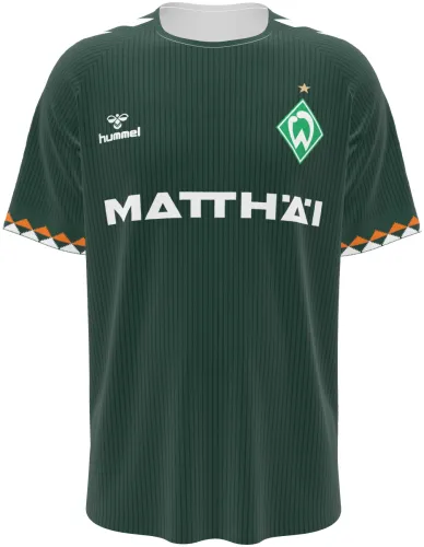 Camisa visitante do Werder Bremen 2026 - 2027 verde-escura com listras finas, frente e costas