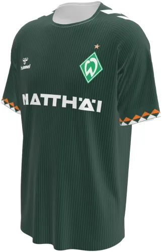 Camisa visitante do Werder Bremen 2026 - 2027 verde-escura com listras finas, frente e costas
