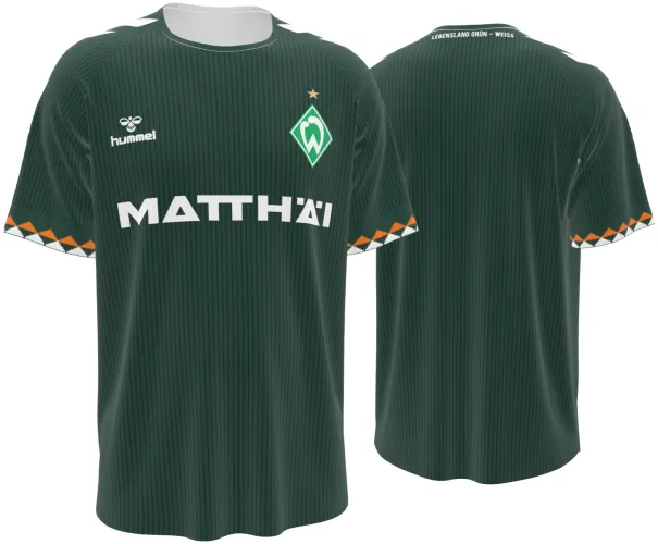Camisa visitante do Werder Bremen 2026 - 2027 verde-escura com listras finas, frente e costas