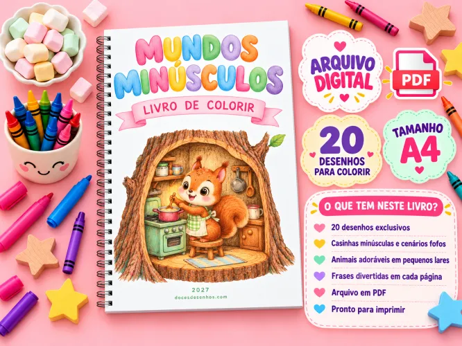 Livro de Colorir Mundos Minúsculos 2027 com páginas internas para colorir