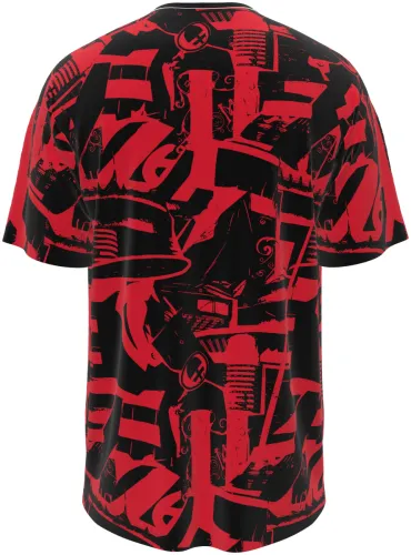 Camisa de pré-jogo do AC Milan 2026 - 2027 preta e vermelha com colagem gráfica, frente e costas