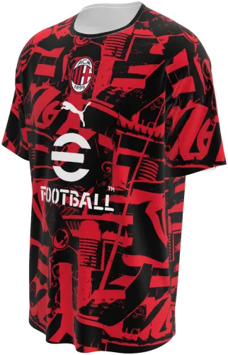 Camisa de pré-jogo do AC Milan 2026 - 2027 preta e vermelha com colagem gráfica, frente e costas