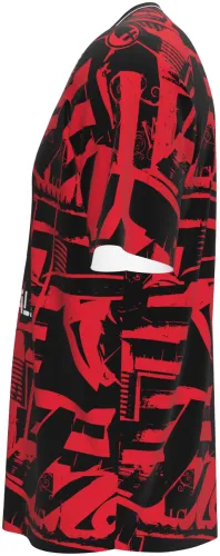 Camisa de pré-jogo do AC Milan 2026 - 2027 preta e vermelha com colagem gráfica, frente e costas