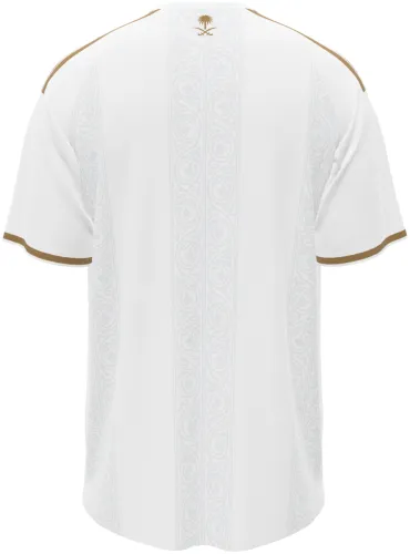 Camisa terceiro uniforme do Al Nassr 2026 - 2027 branca com arabesco dourado, frente e costas
