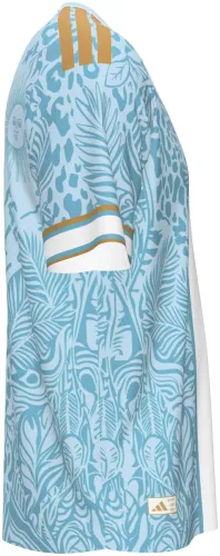 Camisa conceito da Argentina 2026 azul-celeste com onça-pintada e faixa dourada, frente e costas