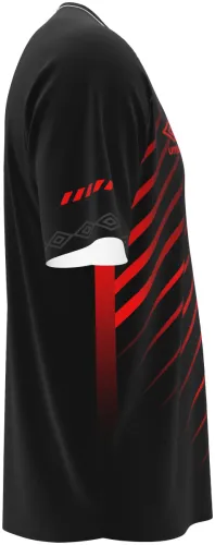 Camisa terceiro uniforme do Athletico Paranaense 2026 preta com riscos vermelhos, frente e costas