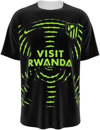 Camisa de pré-jogo do Atlético de Madrid 2026 - 2027 preta com ondas verde-limão, frente e costas