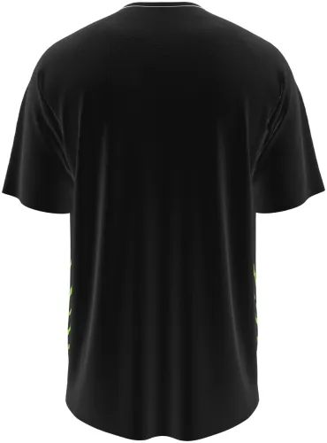 Camisa de pré-jogo do Atlético de Madrid 2026 - 2027 preta com ondas verde-limão, frente e costas