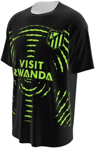 Camisa de pré-jogo do Atlético de Madrid 2026 - 2027 preta com ondas verde-limão, frente e costas