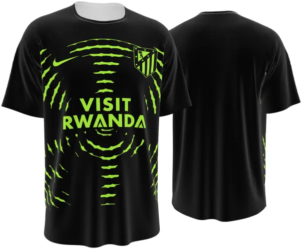 Camisa de pré-jogo do Atlético de Madrid 2026 - 2027 preta com ondas verde-limão, frente e costas