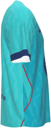 Camisa terceiro uniforme do Barcelona 2026 - 2027 turquesa com divisão serrilhada, frente e costas