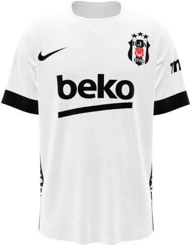 Camisa titular do Beşiktaş 2026 - 2027 branca com punho preto, frente e costas