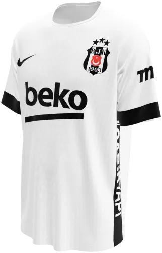 Camisa titular do Beşiktaş 2026 - 2027 branca com punho preto, frente e costas