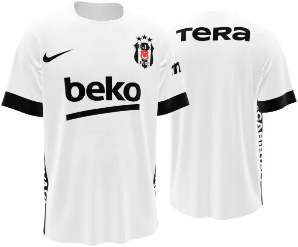 Camisa titular do Beşiktaş 2026 - 2027 branca com punho preto, frente e costas