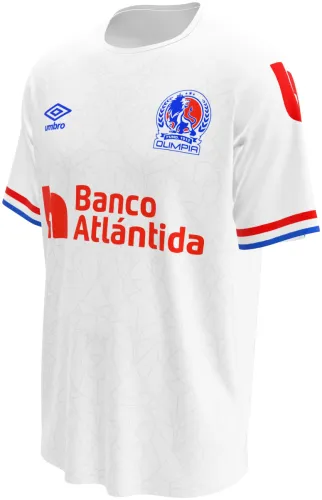 Camisa titular do CD Olimpia 2026 - 2027 branca com textura tom sobre tom, frente e costas