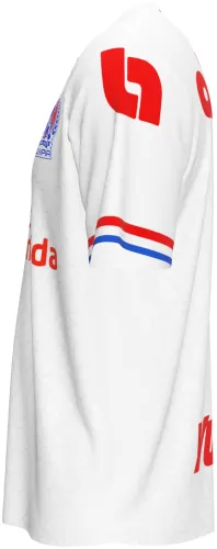Camisa titular do CD Olimpia 2026 - 2027 branca com textura tom sobre tom, frente e costas