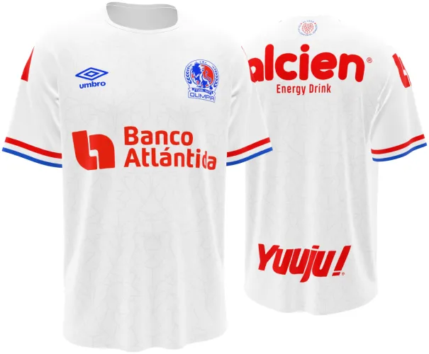 Camisa titular do CD Olimpia 2026 - 2027 branca com textura tom sobre tom, frente e costas