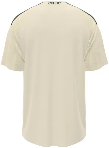 Camisa terceiro uniforme do Celtic 2026 - 2027 creme com trevos tom sobre tom, frente e costas
