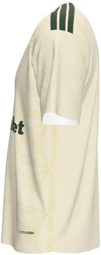 Camisa terceiro uniforme do Celtic 2026 - 2027 creme com trevos tom sobre tom, frente e costas