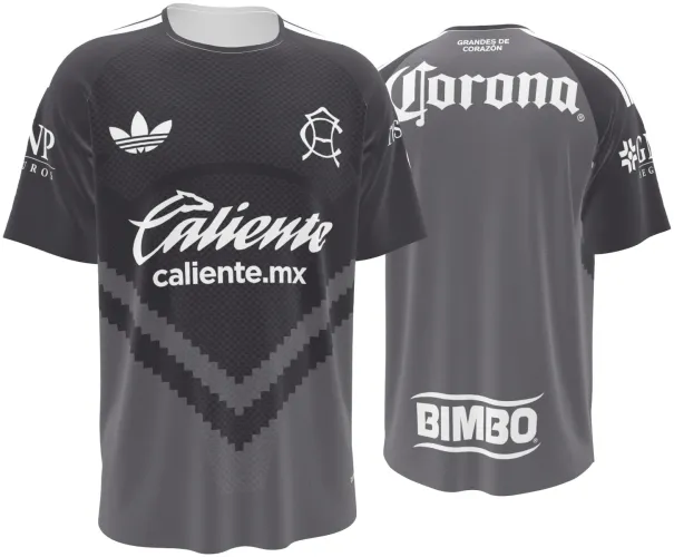 Camisa visitante do Club América 2026 - 2027 cinza com um V em pixels, frente e costas