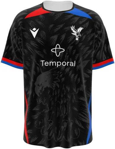 Camisa visitante do Crystal Palace 2026 - 2027 preta com plumagem tom sobre tom, frente e costas
