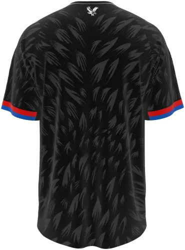 Camisa visitante do Crystal Palace 2026 - 2027 preta com plumagem tom sobre tom, frente e costas