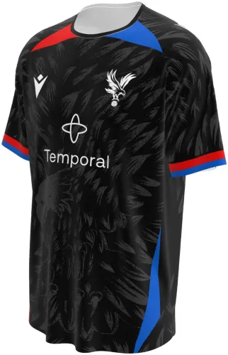 Camisa visitante do Crystal Palace 2026 - 2027 preta com plumagem tom sobre tom, frente e costas